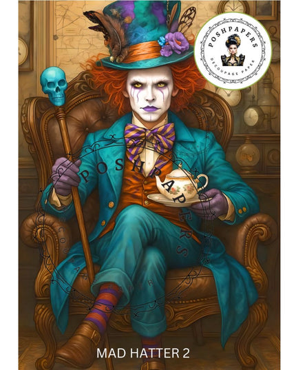 Posh Papers Decoupage Paper - Mad Hatter 2 In A Chair