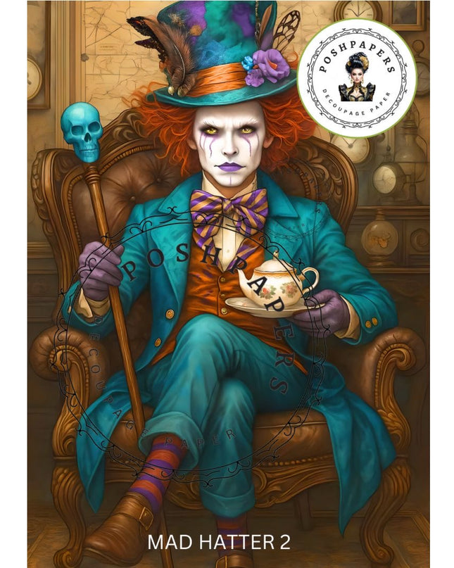 Posh Papers Decoupage Paper - Mad Hatter 2 In A Chair