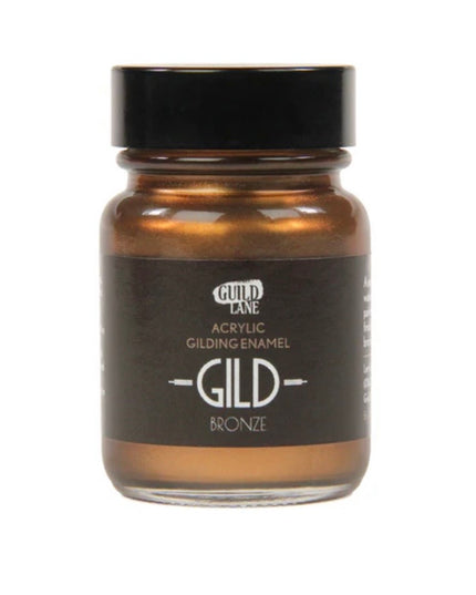 Jar of Gild bronze acrylic gilding enamel on a white background