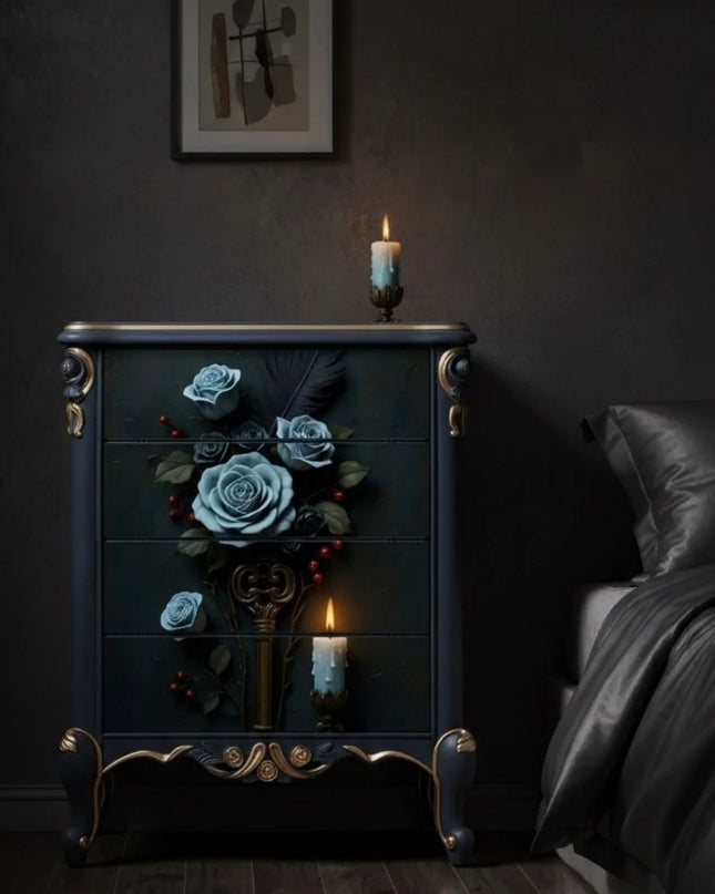Posh Papers Blue Roses Decoupage Paper, Gothic Style Floral Furniture Art