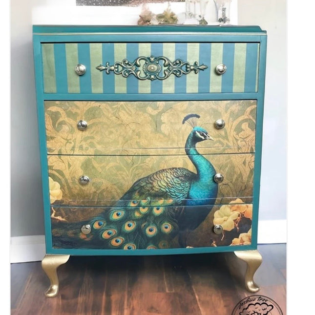 Three Yellow Goats Golden Peacock Decoupage Paper - A1 Premium Furniture Transfer