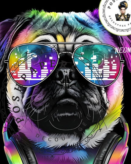 Posh Papers Neon Pug Large Decoupage Paper