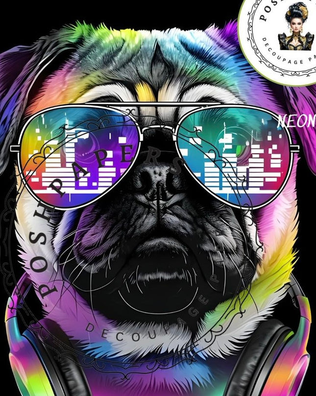 Posh Papers Neon Pug Large Decoupage Paper
