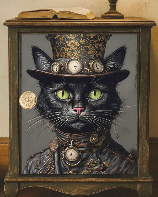 Posh Papers Decoupage Paper Steampunk Black Cat