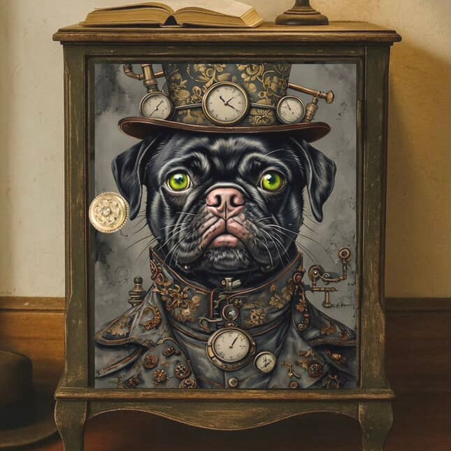 Posh Papers Decoupage Paper Steampunk Black Pug