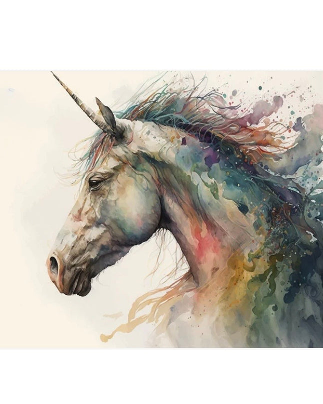 Colorful decoupage paper of a unicorn on a light background