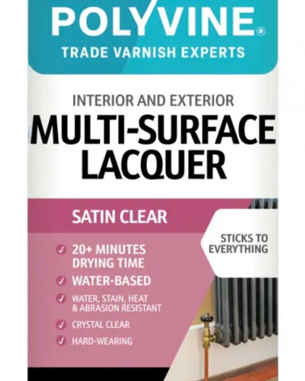 Polyvine multi-surface lacquer packaging with product features on a white background