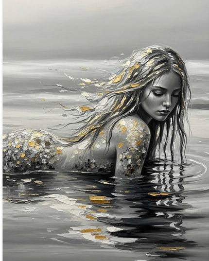 Three Yellow Goats decoupage paper -  B&W Mermaid