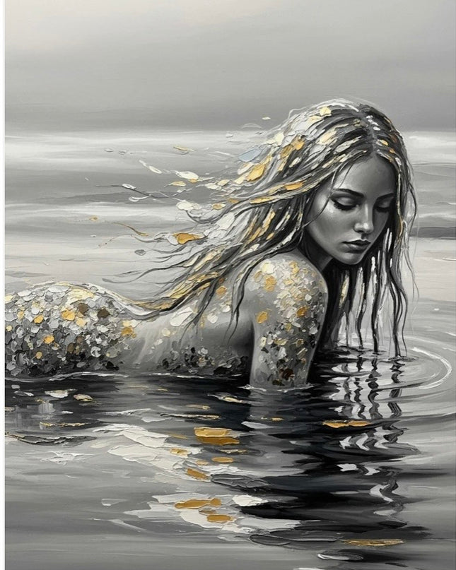 Three Yellow Goats decoupage paper -  B&W Mermaid