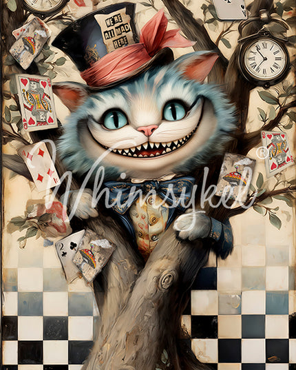 Whimsykel Alice Inspired  Decoupage paper Chester the Cat