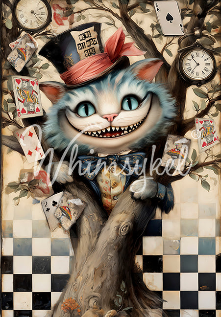 Whimsykel Alice Inspired  Decoupage paper Chester the Cat