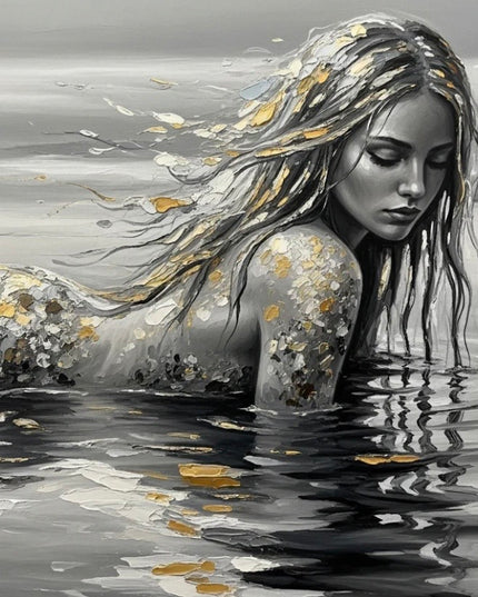 Three Yellow Goats decoupage paper -  B&W Mermaid