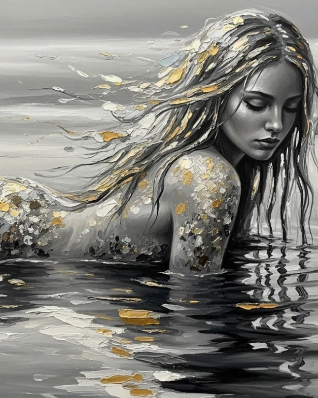 Three Yellow Goats decoupage paper -  B&W Mermaid