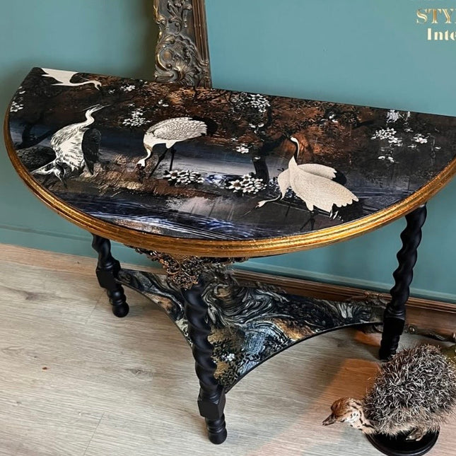 Redesign with Prima Graceful Wings Crane A1 Decoupage Fiber Paper - Oriental Gold Design