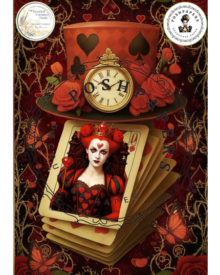 Posh Papers Wonderland Hearts Decoupage Paper, Alice Inspired Furniture Art