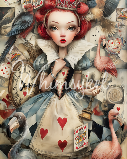 Whimsykel Designs The Queen Of Hearts, Alice Inspired Decoupage Paper