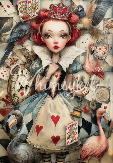Whimsykel Designs The Queen Of Hearts, Alice Inspired Decoupage Paper
