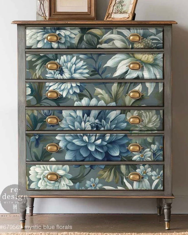 Redesign with Prima Mystic Blue Florals Decoupage Fiber Paper - Blue Flower Design