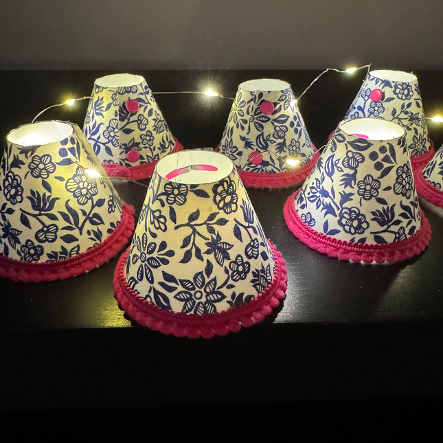 Mini Lampshades Blue and White Floral 1