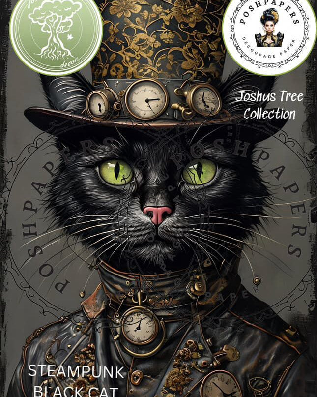 Posh Papers Decoupage paper Steampunk Black Cat