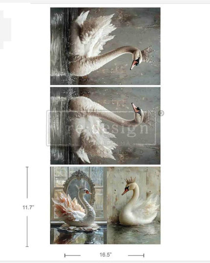 Swan Serenity Redesign with Prima A3 set of 3 Fiber Decoupage Paper 2