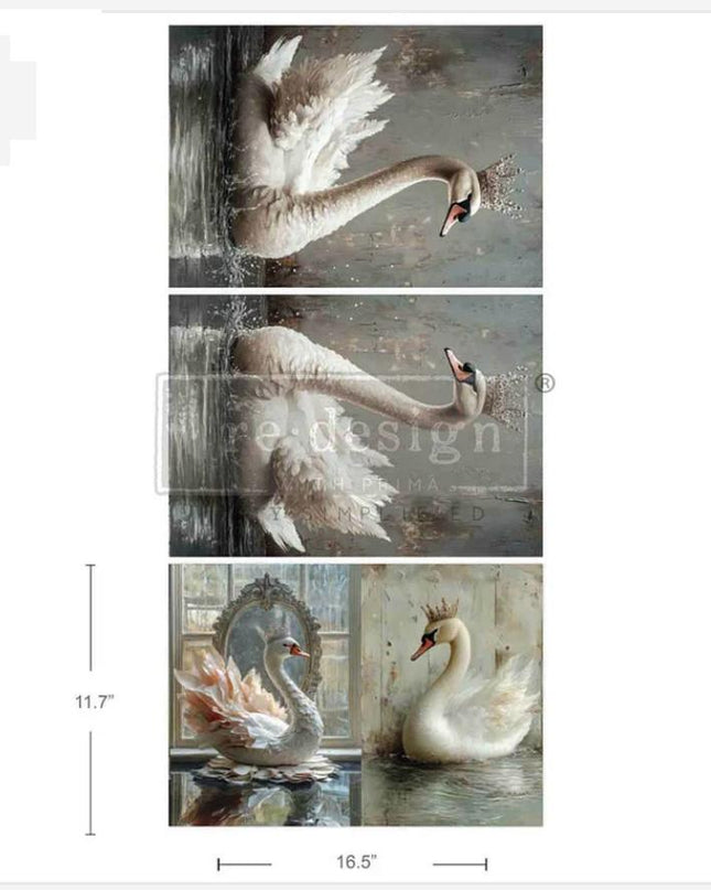 Swan Serenity Redesign with Prima A3 set of 3 Fiber Decoupage Paper 2