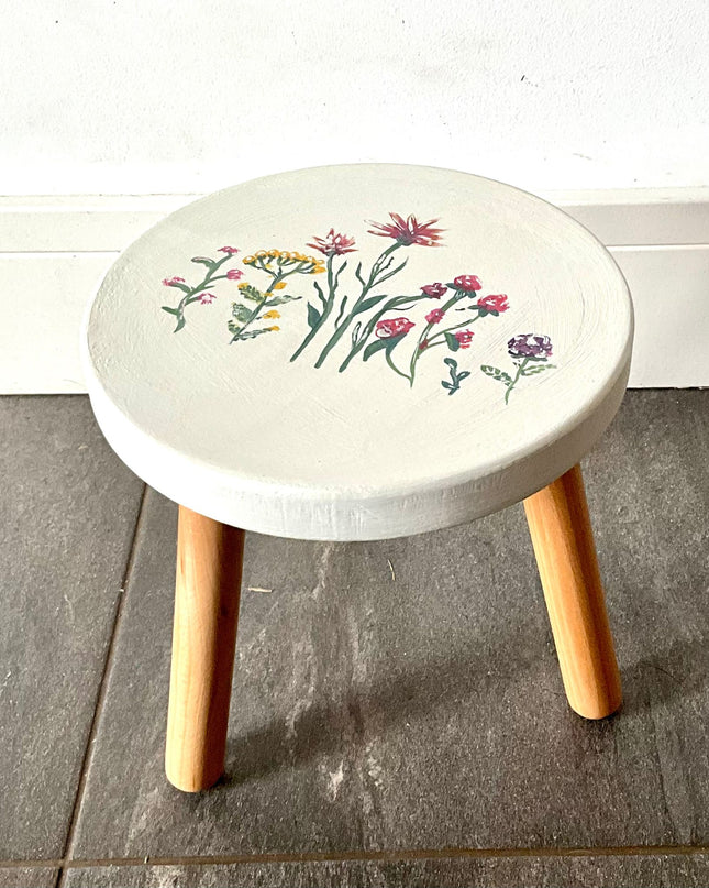 Hand painted wood table childs stool