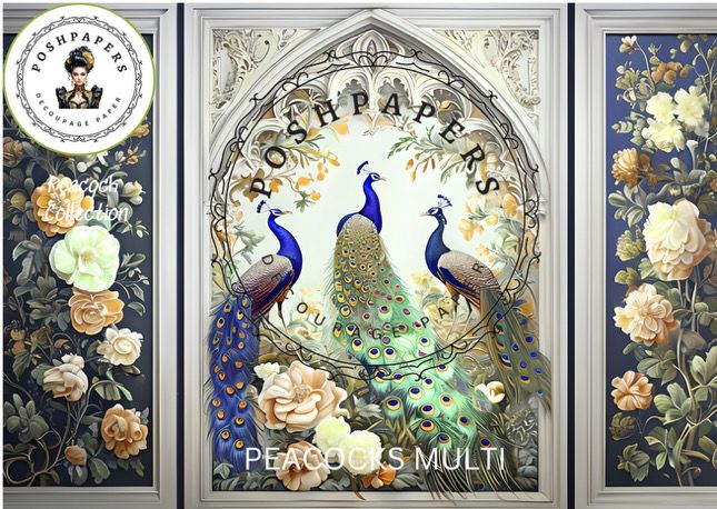 Posh Papers Decoupage paper Peacocks Multi