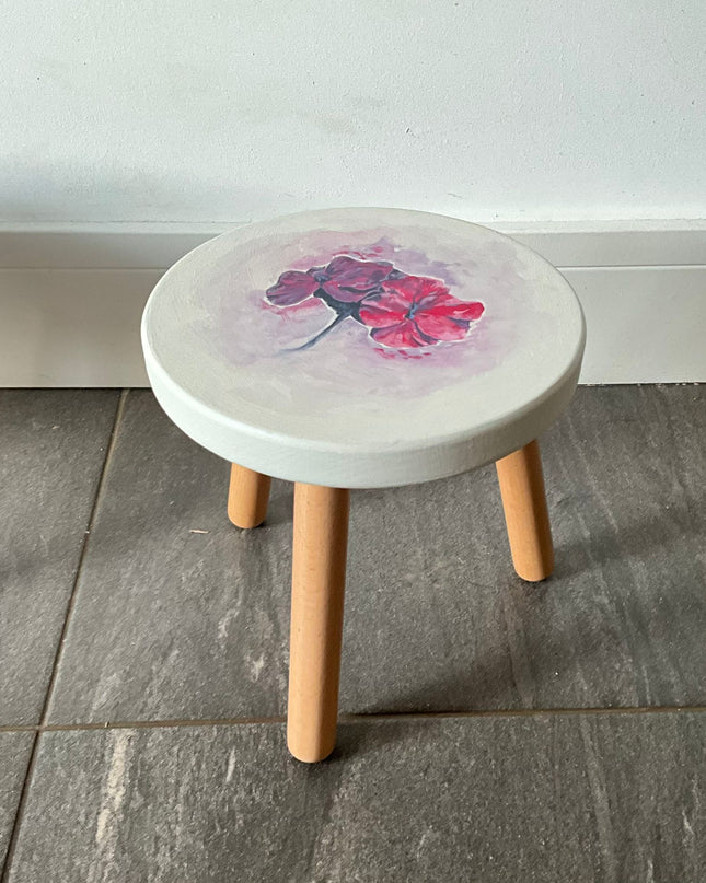 Hand painted wood table childs stool