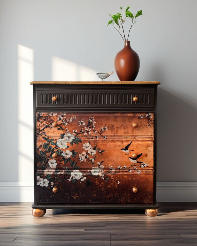Upcycled chocolate bird vintage Chest of Drawers