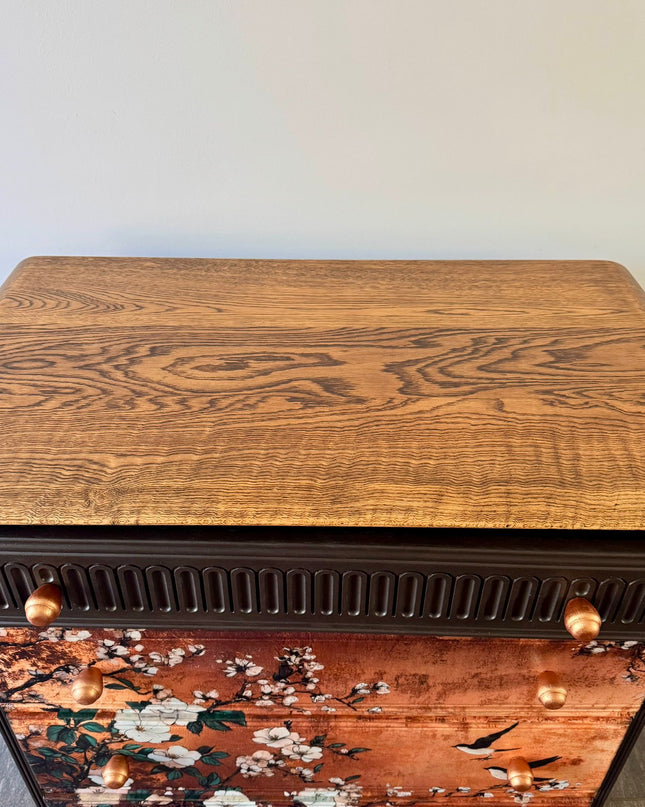 Upcycled chocolate bird vintage Chest of Drawers