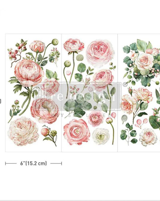 Redesign with Prima Blushing Blooms Small Decor Transfer