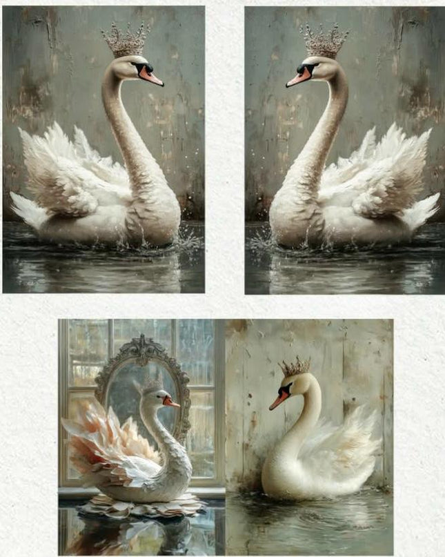 Swan Serenity Redesign with Prima A3 set of 3 Fiber Decoupage Paper 1