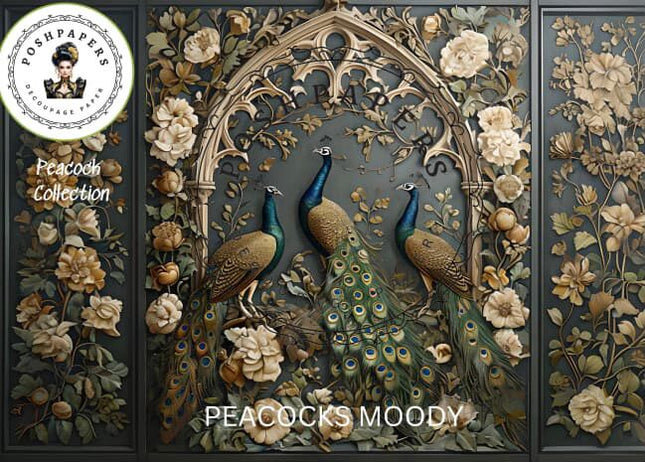 Posh Papers Decoupage Paper Peacocks Moody