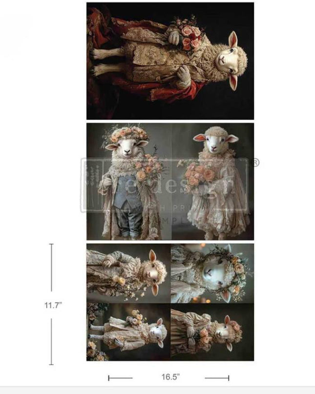 Sheepish Elegance Redesign with Prima A3 set of 3 Fiber Decoupage Paper 7 sheep