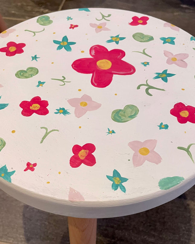 Hand painted wood table childs stool