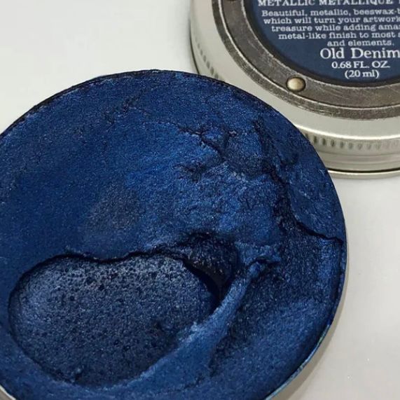 Redesign with Prima Finnabair Art Alchemy metallique wax paste Old Denim