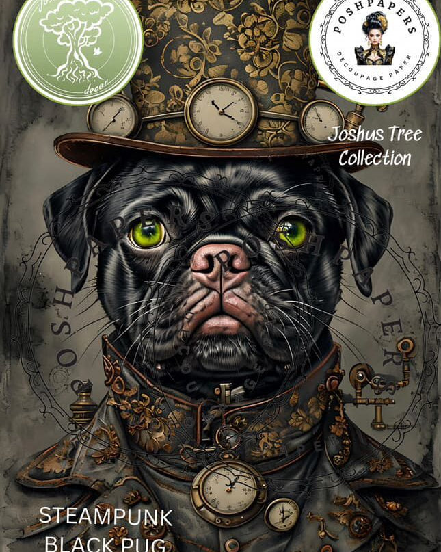 Posh Papers Decoupage paper Steampunk Black Pug