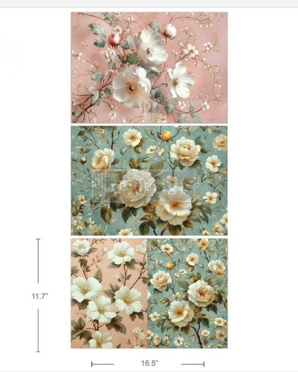 Pure Petal Elegance Redesign with Prima A3 set of 3 Fiber Decoupage Papers