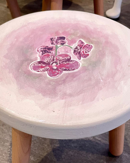 Hand painted wood table childs stool