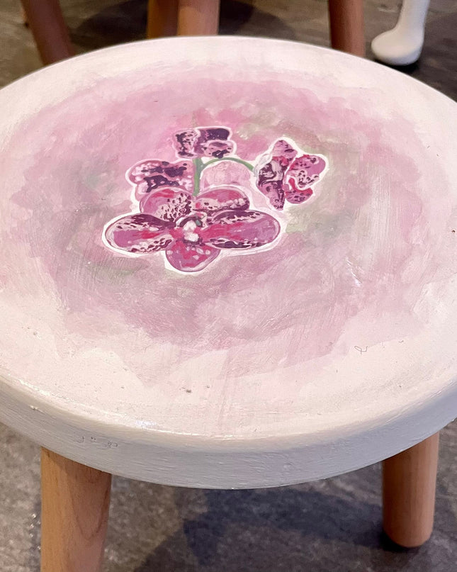 Hand painted wood table childs stool