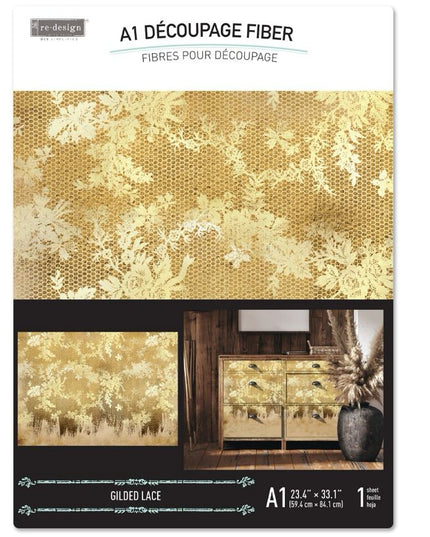 Redesign with Prima Gilded Lace A1 fiber decoupage paper