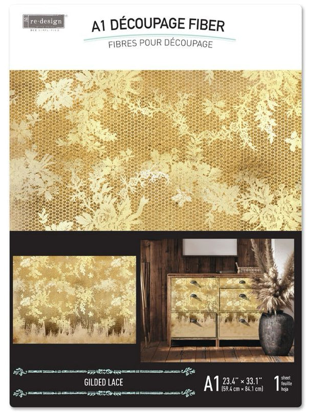 Redesign with Prima Gilded Lace A1 fiber decoupage paper