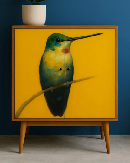 Mint by Michelle Hummingbird decoupage on cabinet