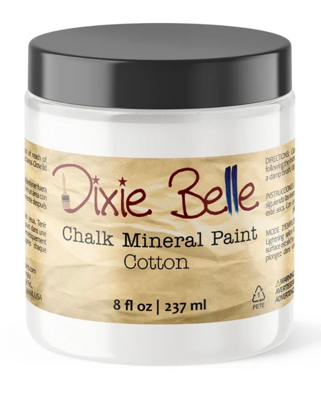 An 8 fl oz jar of Dixie Belle Chalk Mineral Paint in Cotton