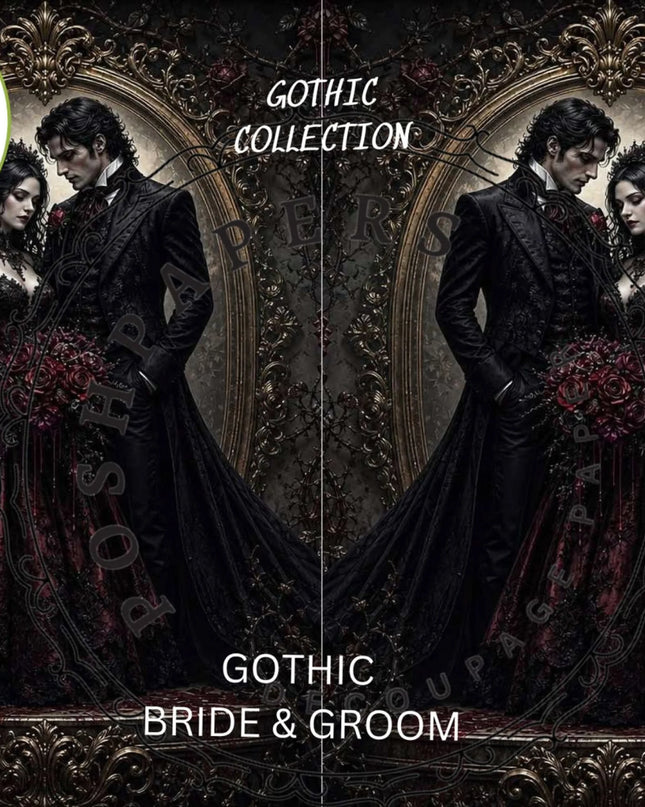 Posh Papers Mirror Bride & Groom, Gothic Decoupage Paper