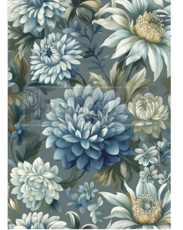 Redesign with Prima Mystic Blue Florals Decoupage Fiber Paper - Blue Flower Design