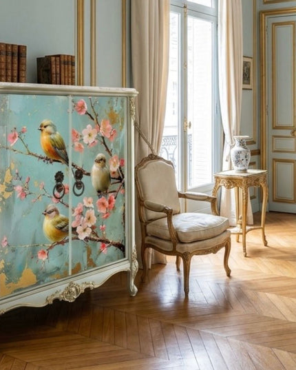 Posh Papers Blue Floral Birds Vintage