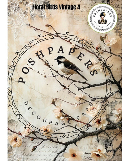 Posh Papers Decoupage Paper - Floral Birds Vintage