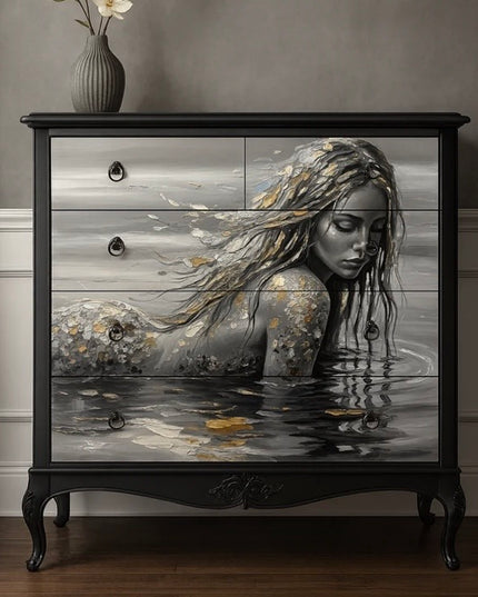 Three Yellow Goats decoupage paper -  B&W Mermaid